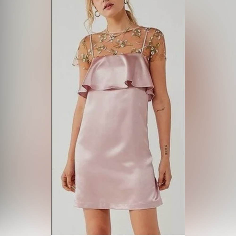 Urban Outfitters Satin Ruffle Slip Dress
